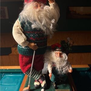 Festive Santa w/elf Figurine with Golf Theme